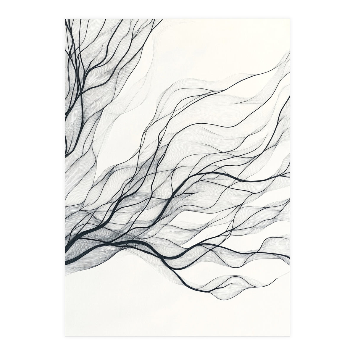 Abstract Black Branching Lines Flowing (Print Only)
