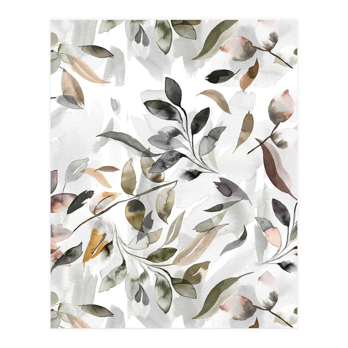Watercolor Leaves Neutral Gray (Print Only)