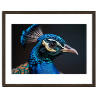 Close Up Peacock Head Blue Green Feather