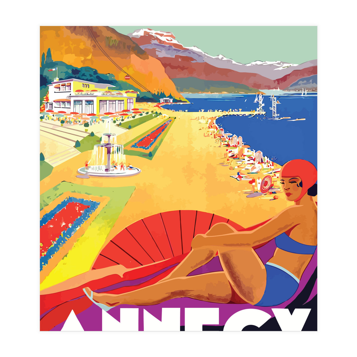 Beach at Annecy Lake, France (Print Only)