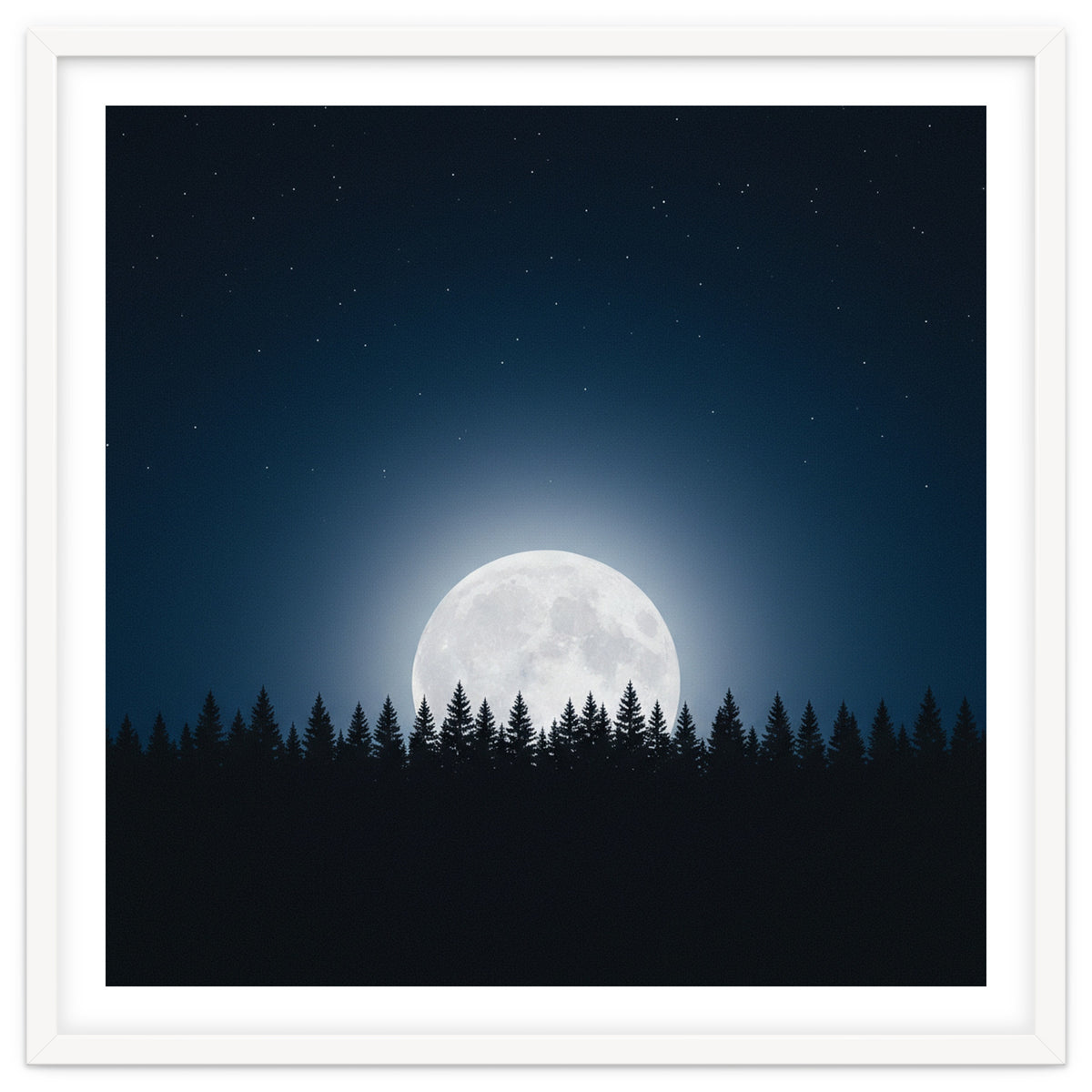 Midnight Serenity: Full Moon Over Forest Silhouettes