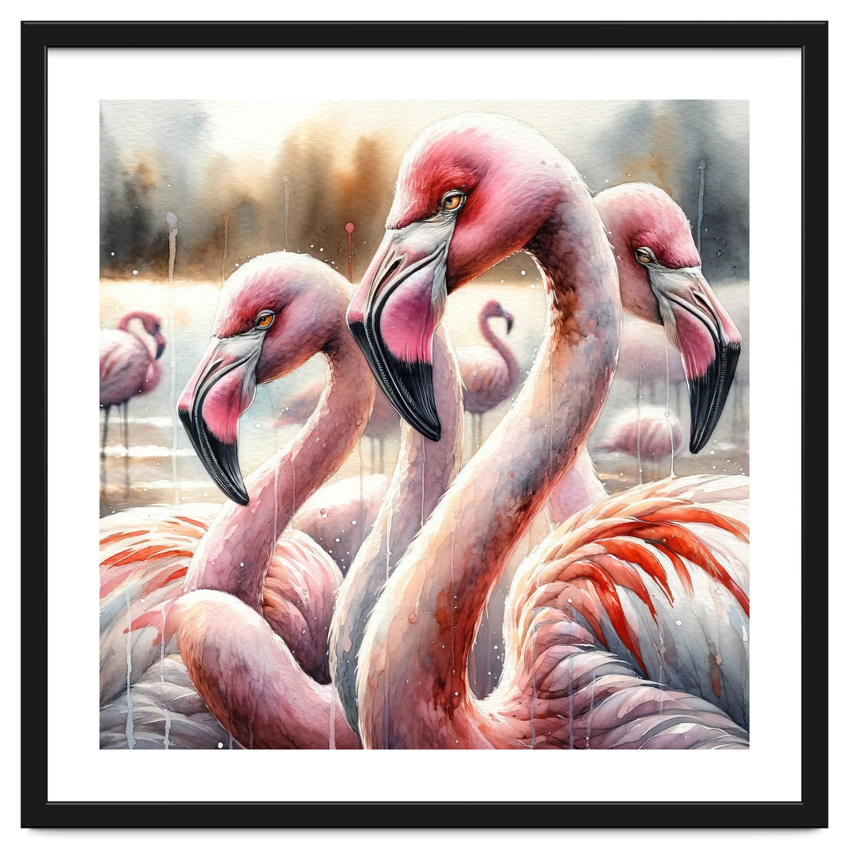 Watercolor Flamingos
