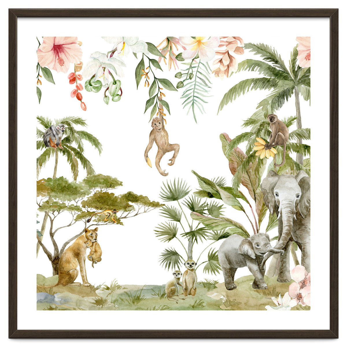 Watercolor Wild Animals Jungle
