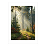 The Golden Path: Ethereal Sunbeams Piercing Through a Misty Evergreen Forest at Dawn (Print Only) thumbnail
