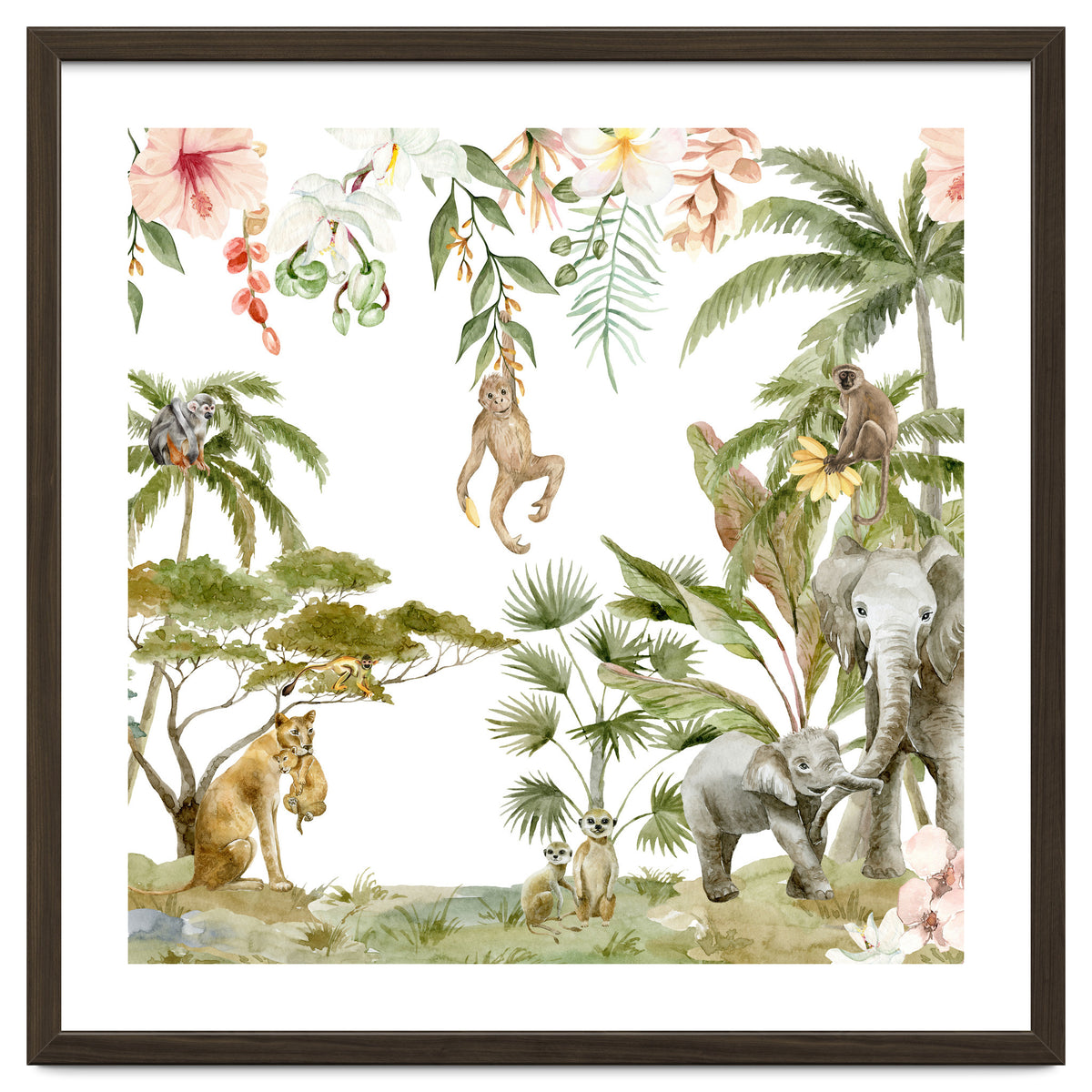 Watercolor Wild Animals Jungle