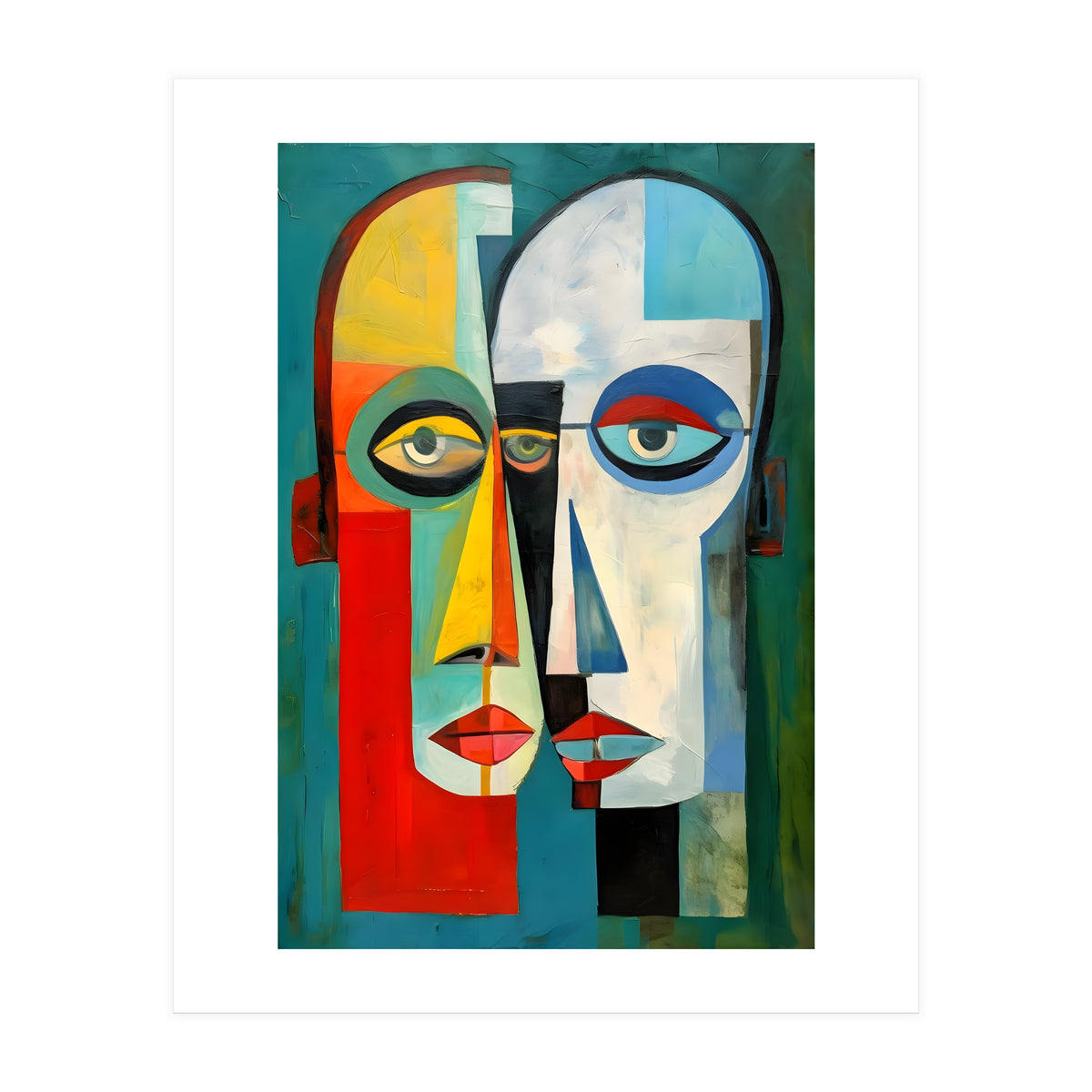 INSEPERABLE #02, Abstract robotic looking heads merged in bright vivid hues with emphasis on the eyes. (Print Only)