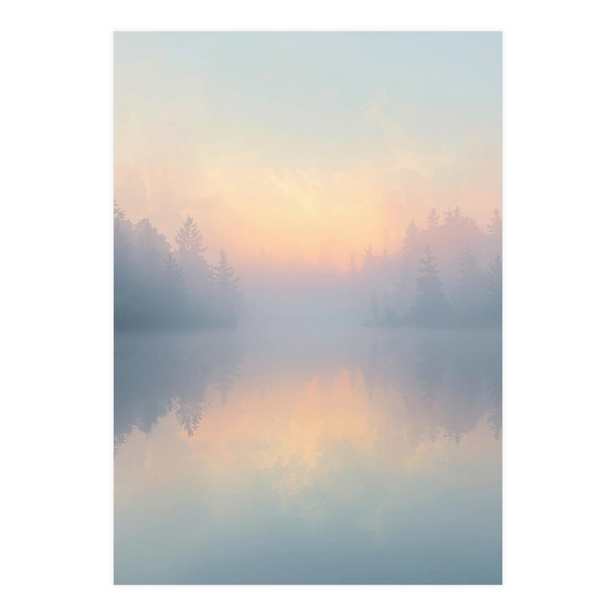 Misty Sunrise Over Pine Forest Lake (Print Only)