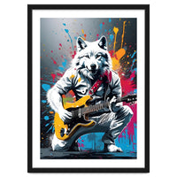 Wolf playing guitar, graffiti