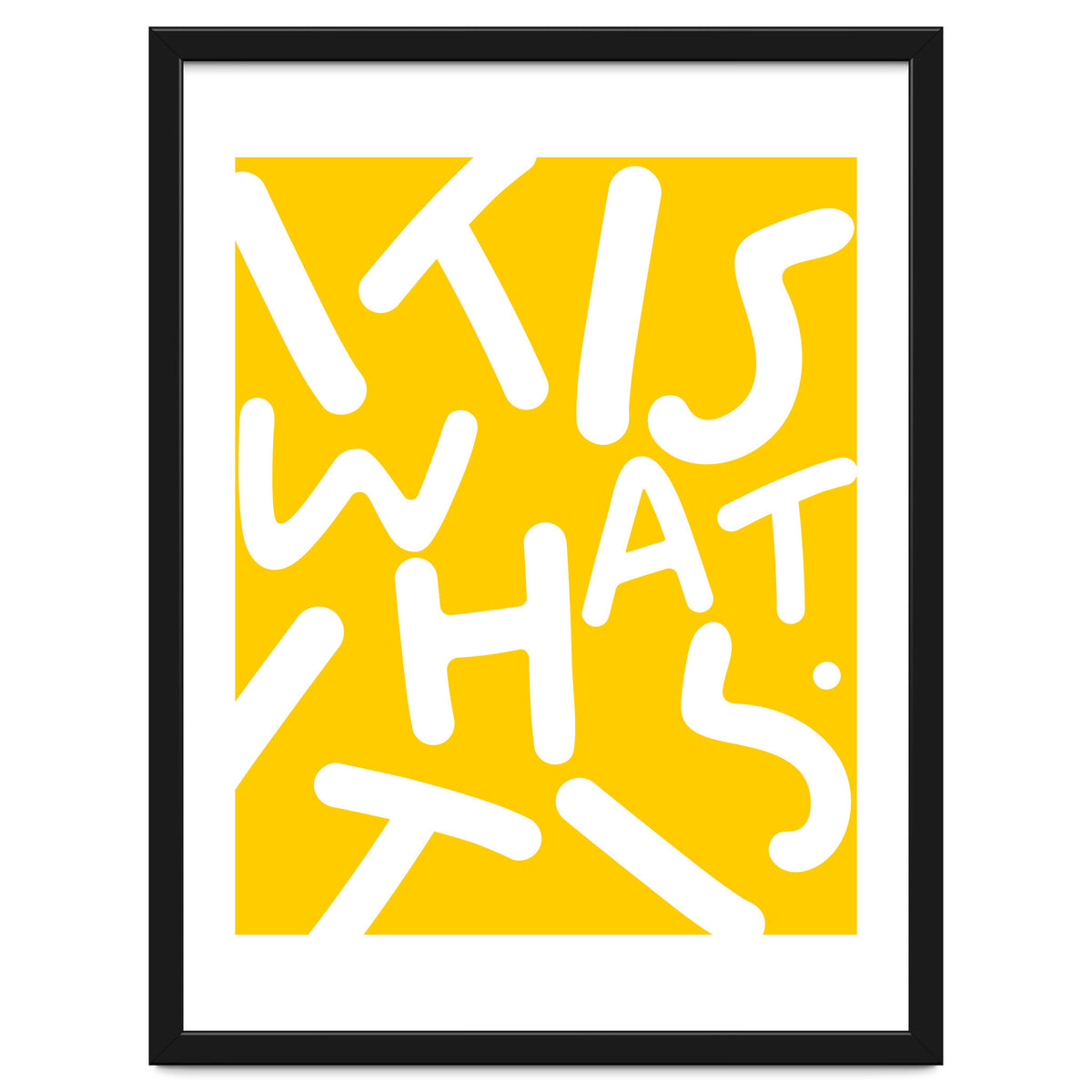 It Is What It Is. Typography Funky Quote Saying Words, Minimal Positivity Bright Yellow, Fun Quirky Eclectic Bohemian Contemporary Modern