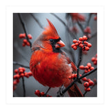 Northern Cardinal Bird Perched Among Red Berries (Print Only) thumbnail