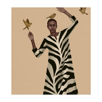 Woman With Birds And Zebra Pattern Dress (Print Only)