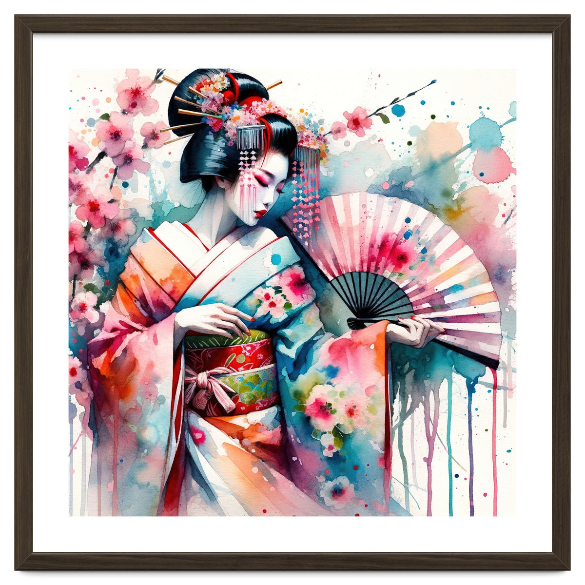 Watercolor Geisha Dancer #2