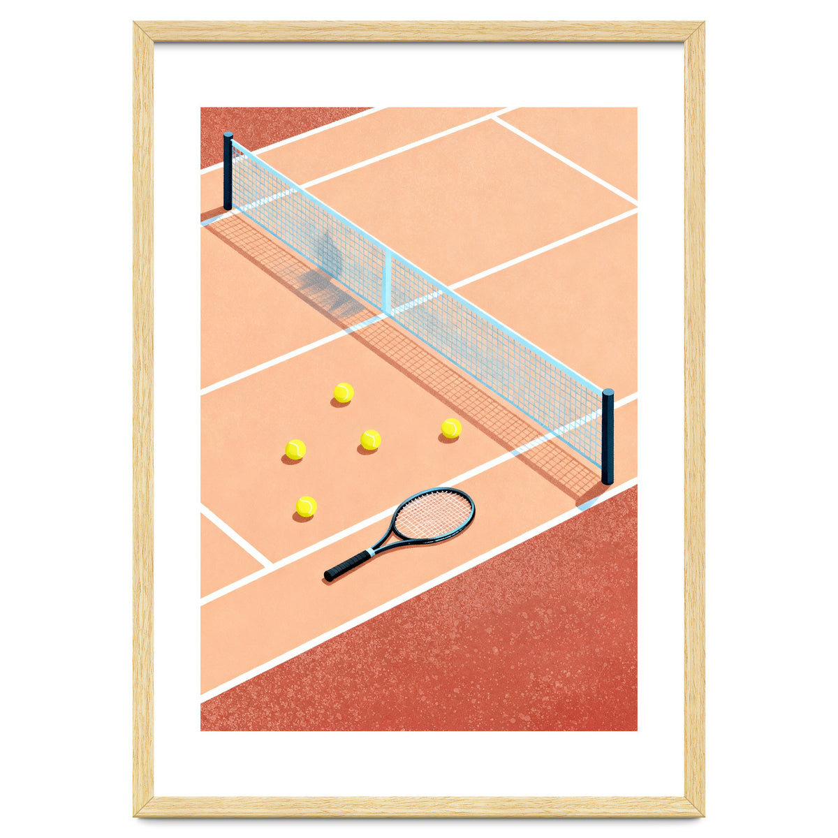 Tennis Court Art, Tennis Racket Illustration, Modern Sports Design