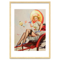 Pinup Girl In Rickshaw Experiencing Sudden Wind