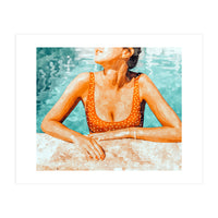 Mi Bebida Por Favor | Modern Bohemian Woman Summer Swim | Swimming Pool Watercolor Fashion Painting (Print Only)
