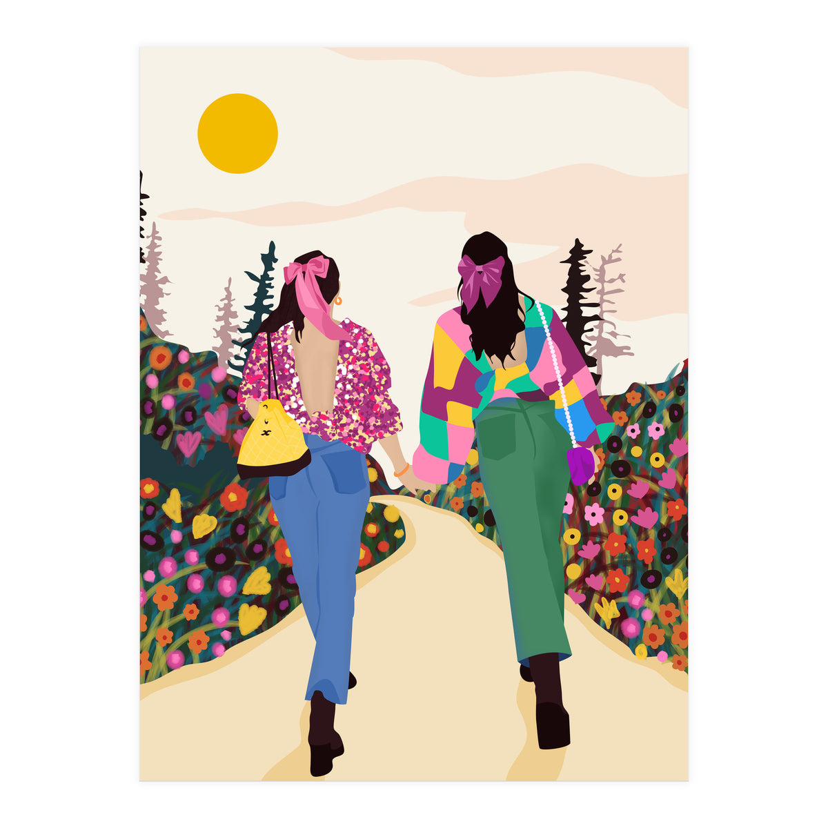 Besties, Best Friends Friendship Fashion, Girl Power Empower Bohemian Travel Companion Soulmates Gift (Print Only)