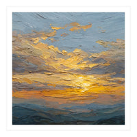 Atmospheric Golden Sunset Impasto Oil Painting Featuring Textured Clouds (Print Only)