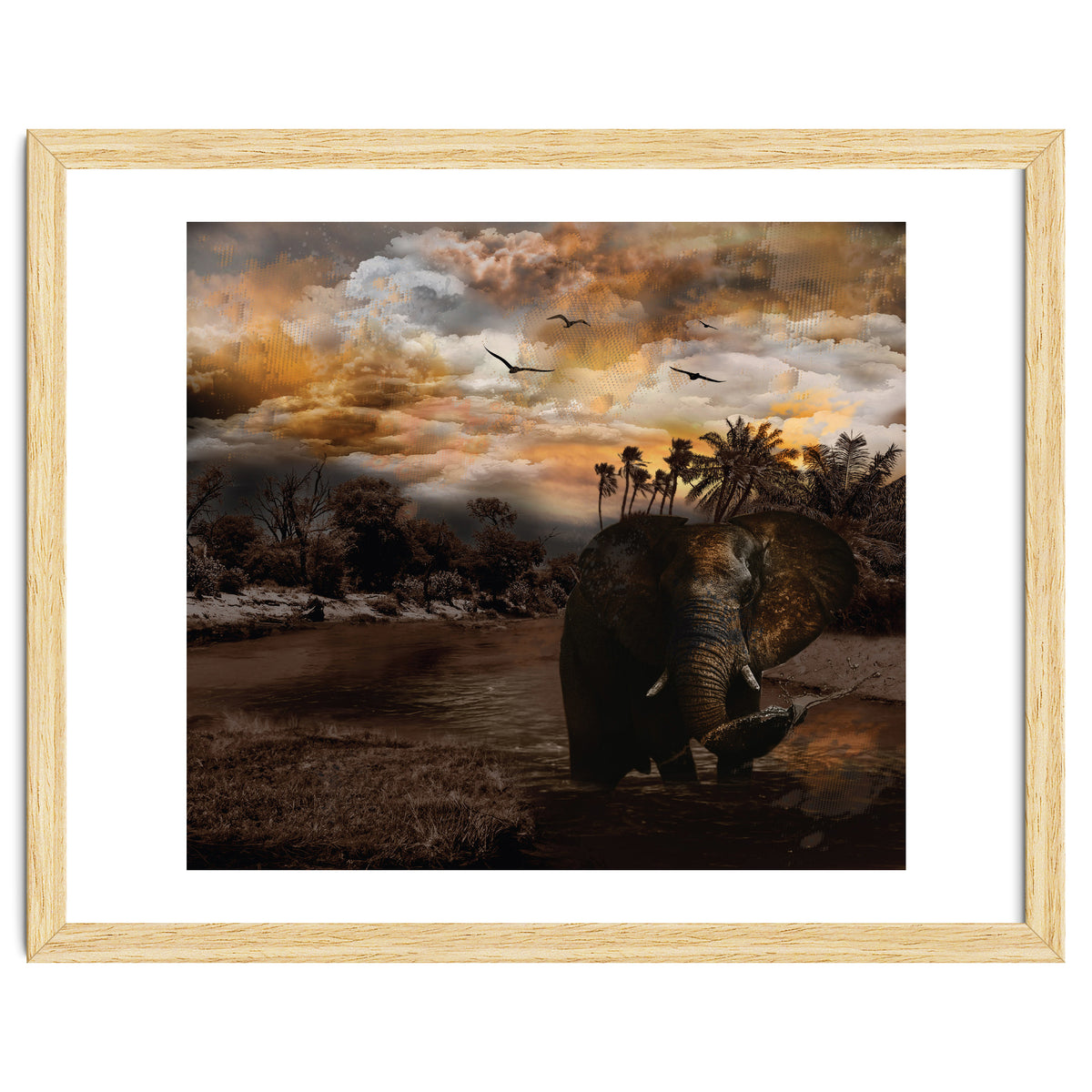 Elephant Scenic Golden Sunset African Wildlife Landscape