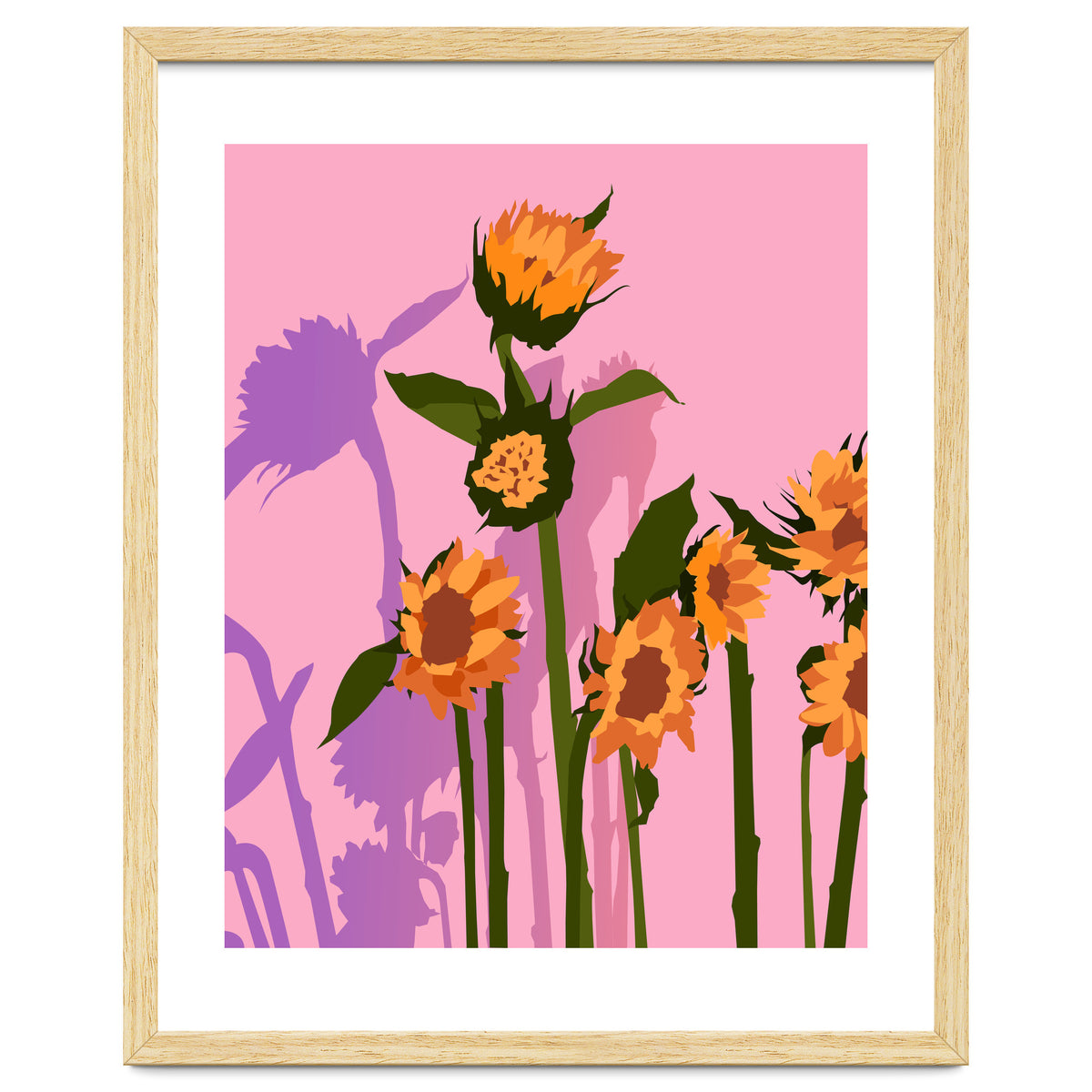 Golden Sunflowers Inside, Botanical Nature Floral Plants Painting, Blush Meadow Blossom Spring, Summer Bohemian Eclectic Positivity