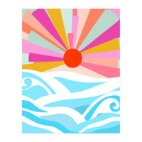 Boho Sunrise, Bohemian Abstract Landscape Nature, Colorful Illustration Ocean Sea Beach Summer, Positive Vibes Mindset (Print Only)