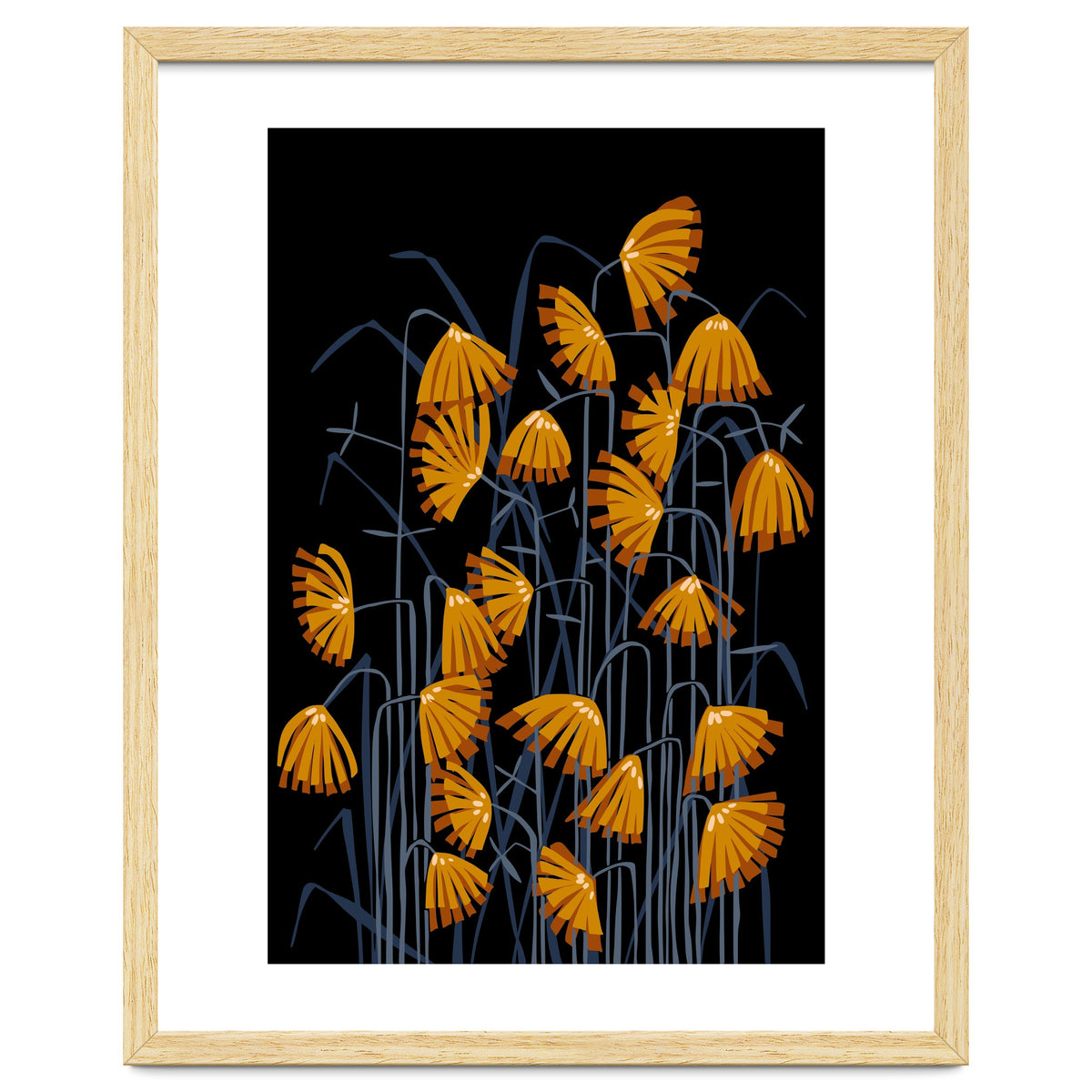 Linocut flower meadow black