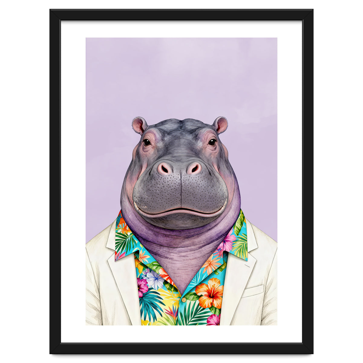 Hippopotamus in Gangster Havana Shirt