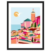 Crimson Rouge, Colorful Architecture Buildings, Greece Cityscape Skyline, Seagull Travel Summer Eclectic Bohemian Pop Of Color Positivity
