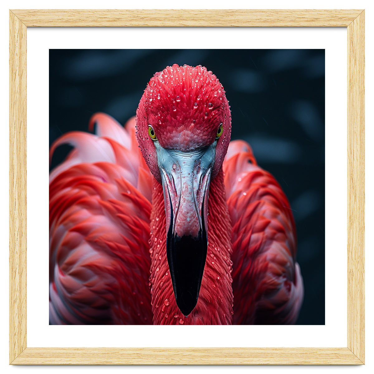Close Up Flamingo Face With Water Droplets