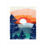 A Magical Sunset, Landscape Nature Illustration, Minimal Bohemian Painting, Mountains Adventure Travel (Print Only) thumbnail