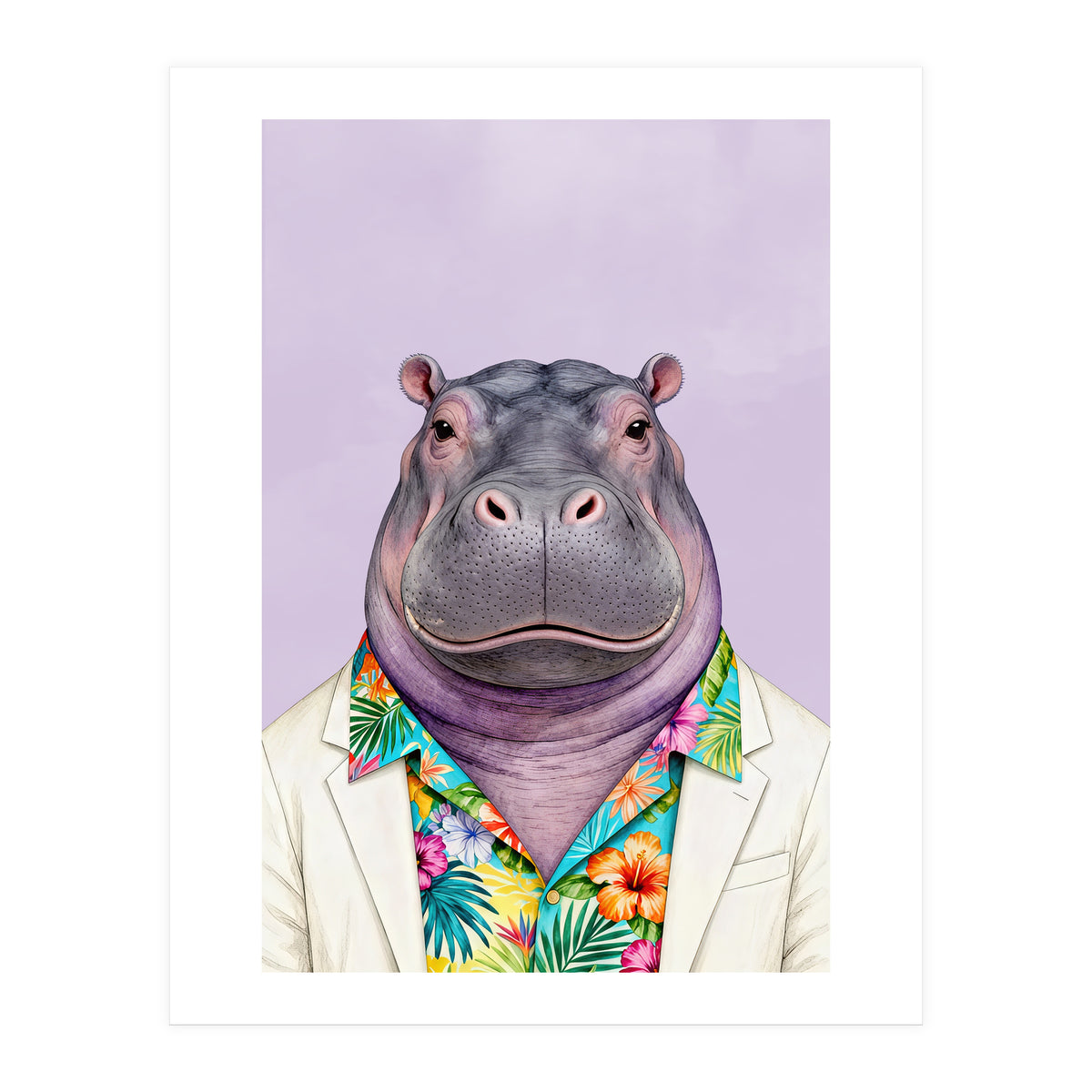Hippopotamus in Gangster Havana Shirt (Print Only)