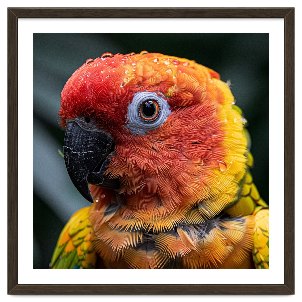 Sun Conure Parrot Bird With Water Droplets
