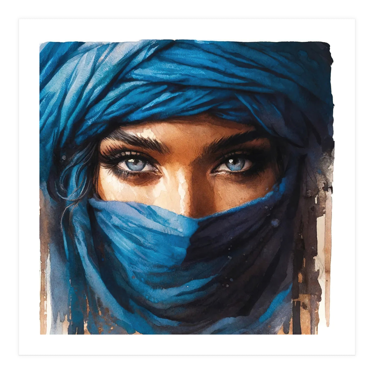 Blue Eyes Tuareg Woman Portrait (Print Only)