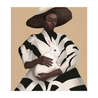 Woman In Stripes Holding A White Rabbit (Print Only)