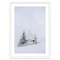 The white church on the snowy mountain