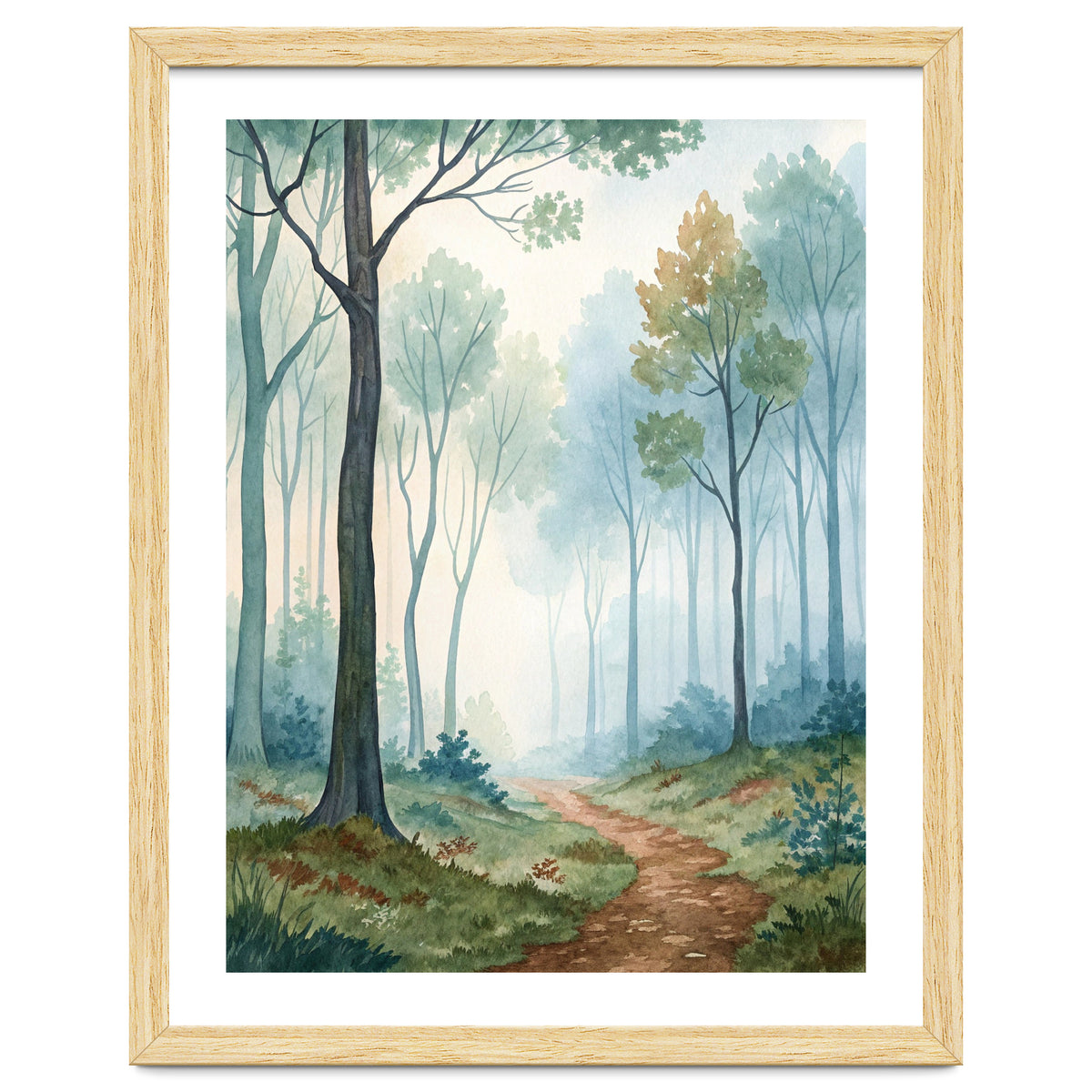 Ethereal Misty Forest Watercolor Art Print