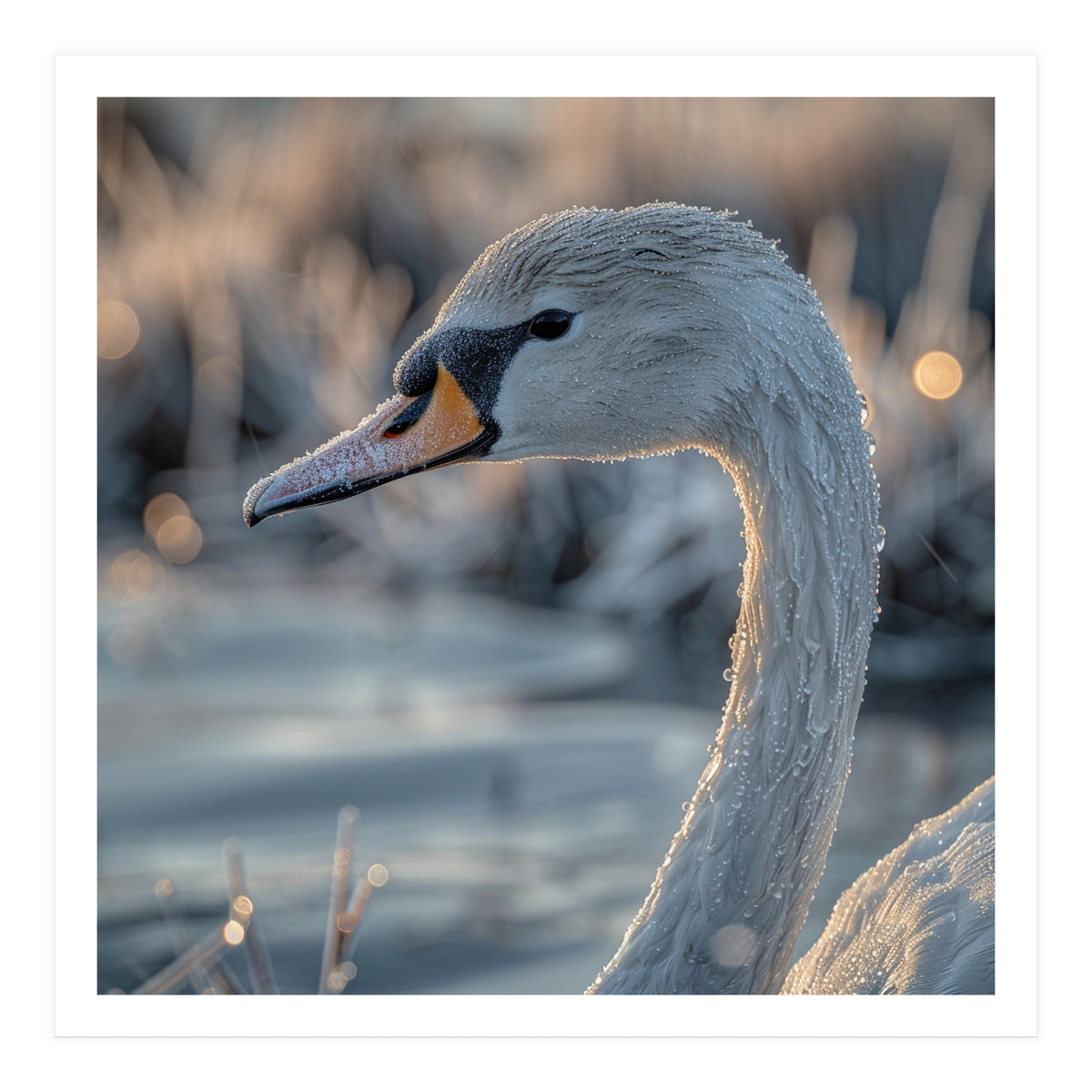 Close Up Of A Swan Covered In Frost (Print Only)