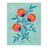 Teal And Coral Flowers (Print Only) thumbnail