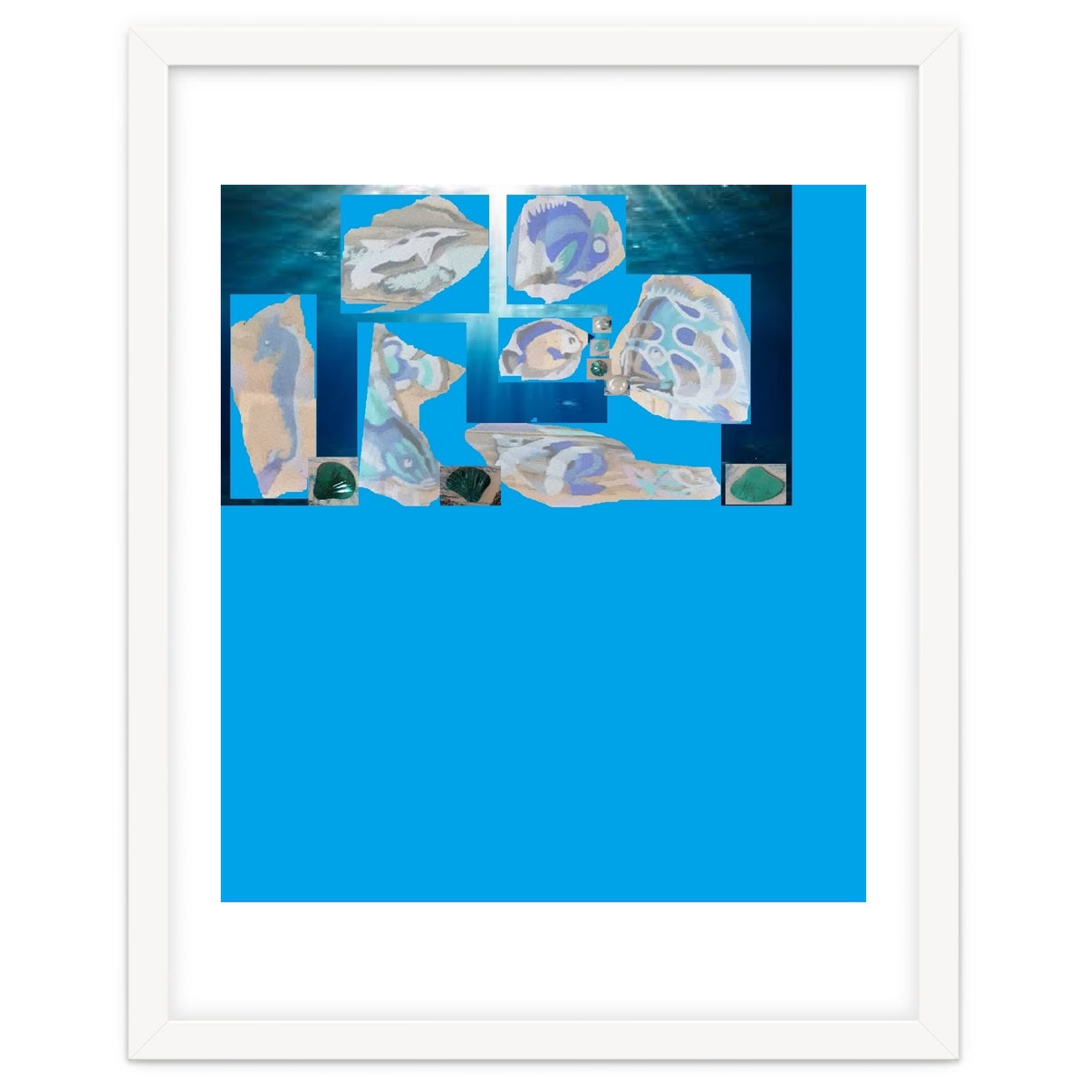 Collage Of Fishes Painted And Reversed On A Deep Blue Sea Canvas