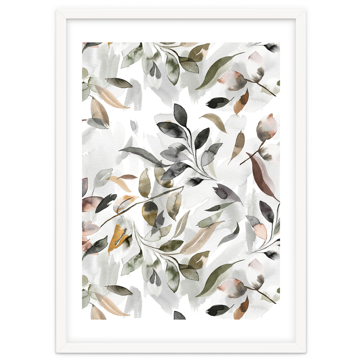 Watercolor Leaves Neutral Gray