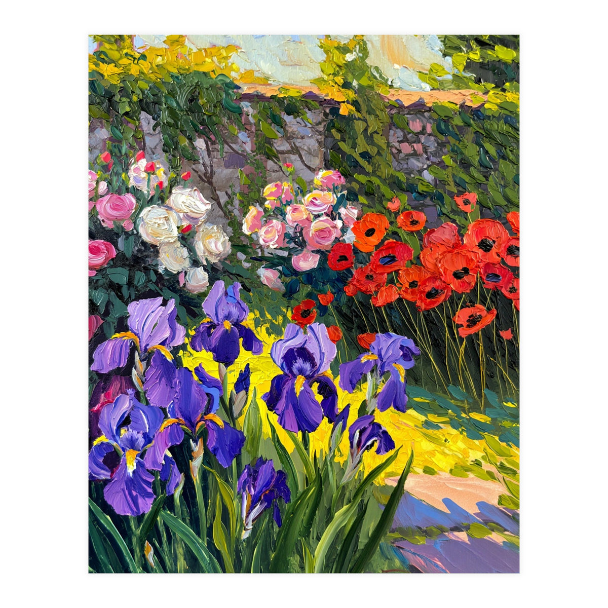 Sun-Drenched Secret Garden Oil Painting (Print Only)