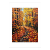 Sun-Drenched Golden Forest Path with Vibrant Autumn Foliage (Print Only)