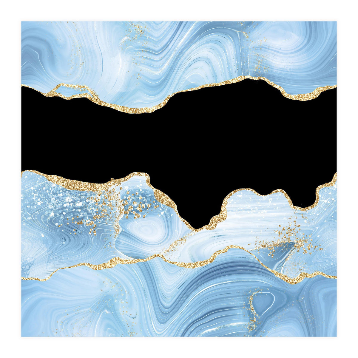 Blue & Gold Glitter Agate Texture 03  (Print Only)