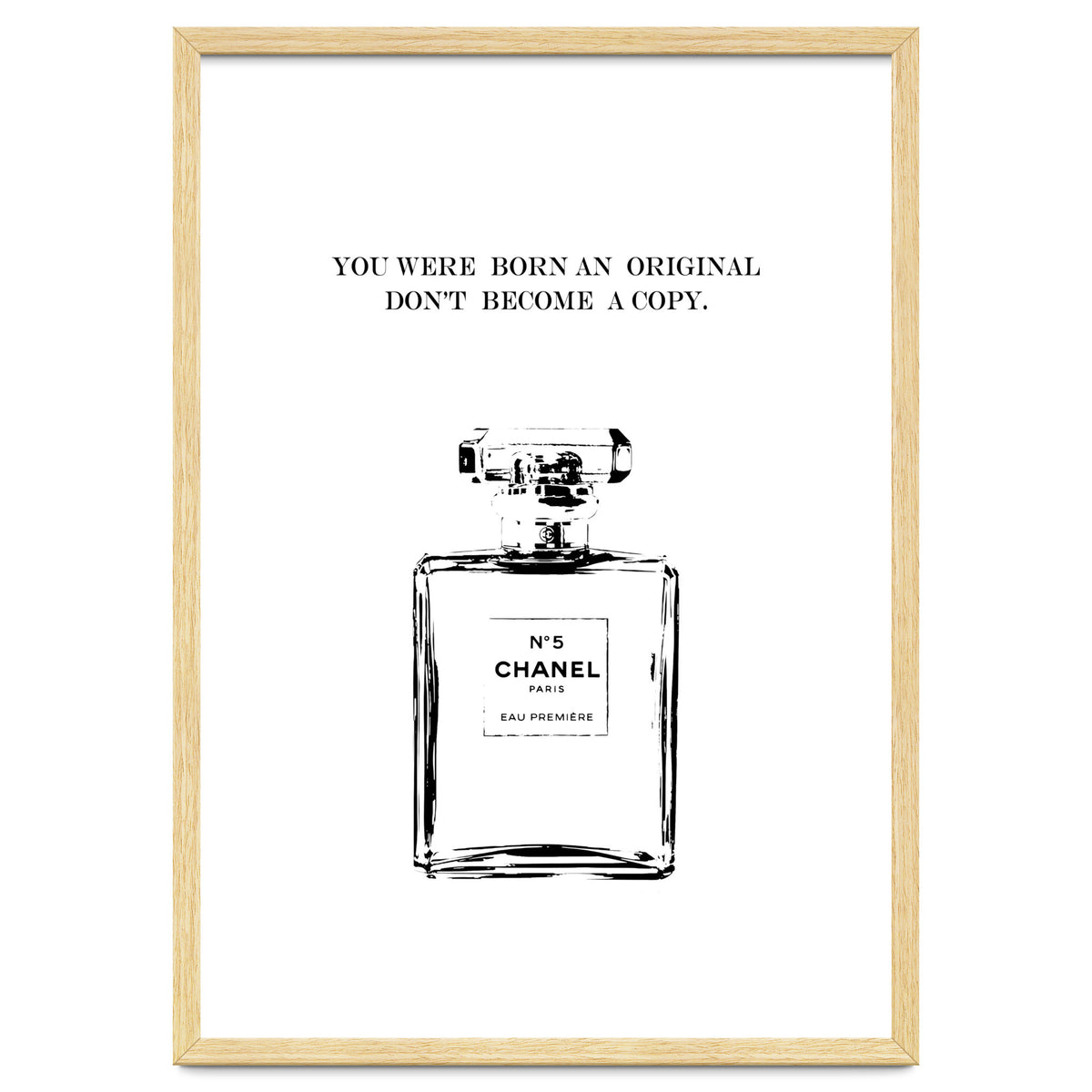 Born Original, Fashion Perfume Bottle Quote Art, Coco Chanel, Chic Decor