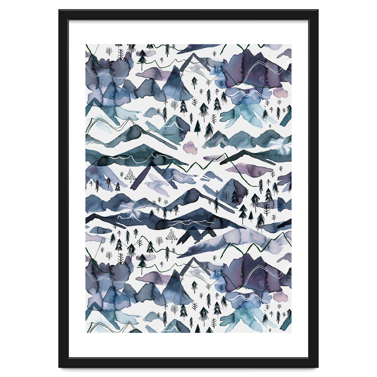 Watercolor Landscape Blue Mountains