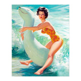 Happy Pinup Girl On The Beach Hugging Her Rubber Toy (Print Only) thumbnail