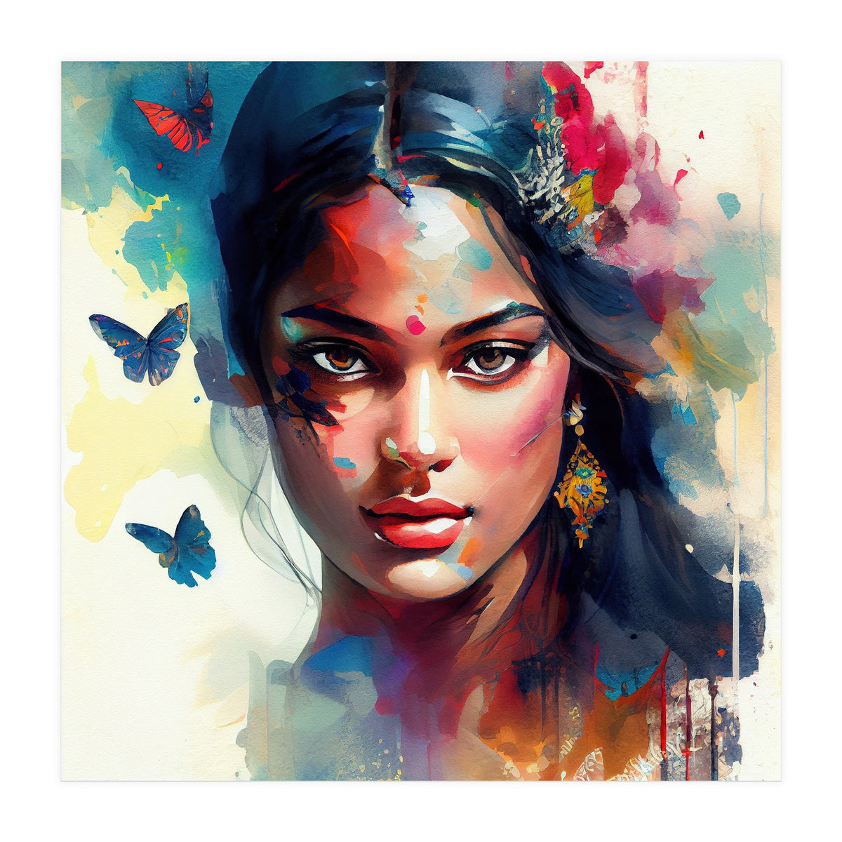 Azure Butterflies Hindu Portrait (Print Only)