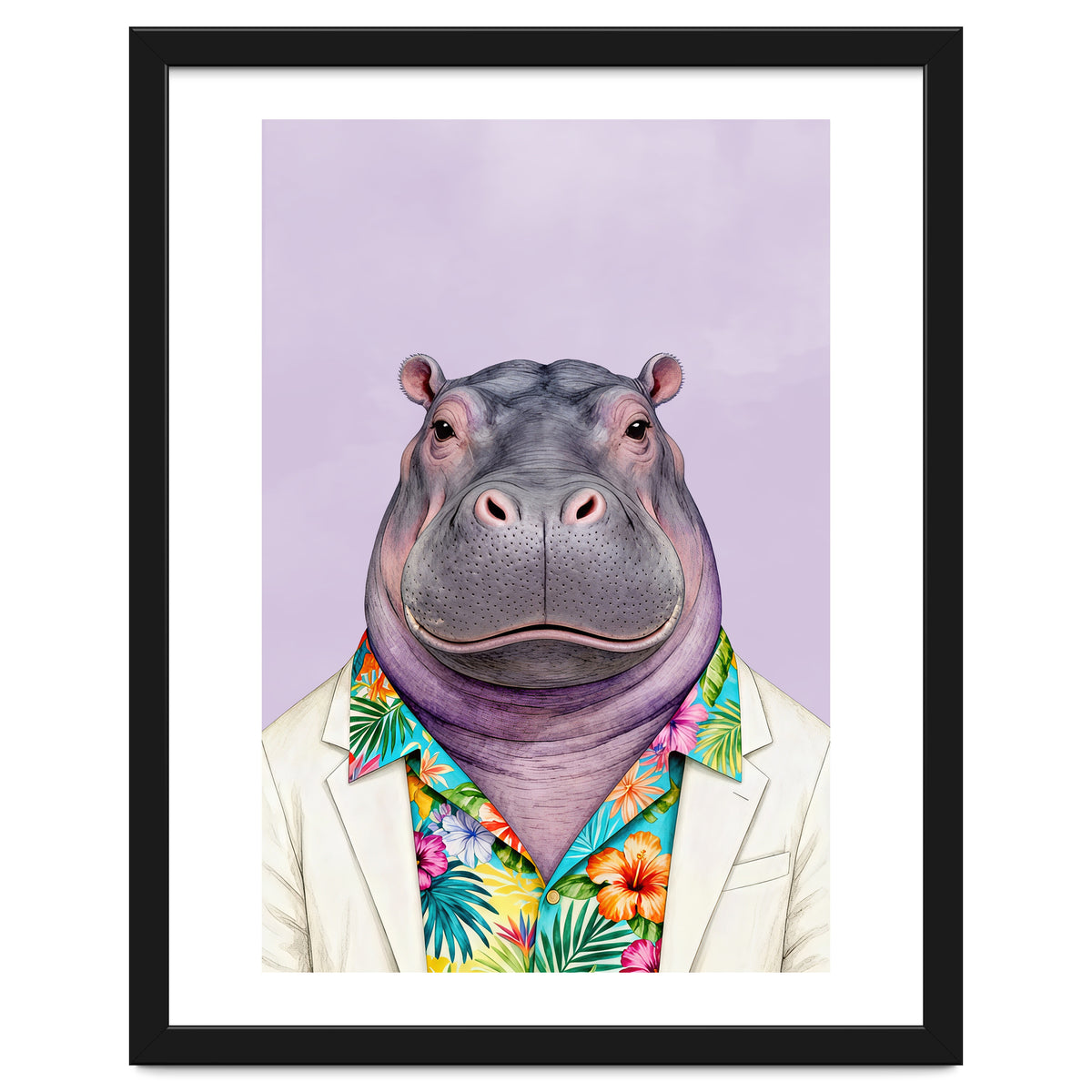 Hippopotamus in Gangster Havana Shirt