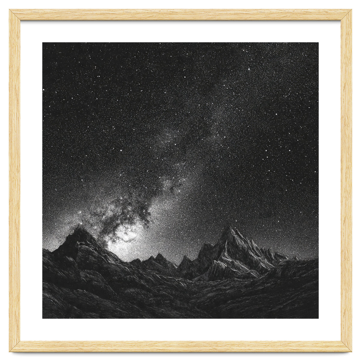 Starlit Mountain Majesty: Detailed Monochrome Milky Way