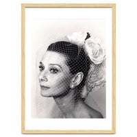 Audrey Hepburn with Veil, Classic Hollywood Glamour Photography, Black and White Icon Portrait