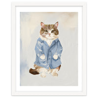 Sir James fluffy Tom cat in his blue pajamas oils